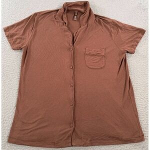 SKIMS Sleep Pajama Top Women's Small Brown Short Sleeve Front Pocket Button Up